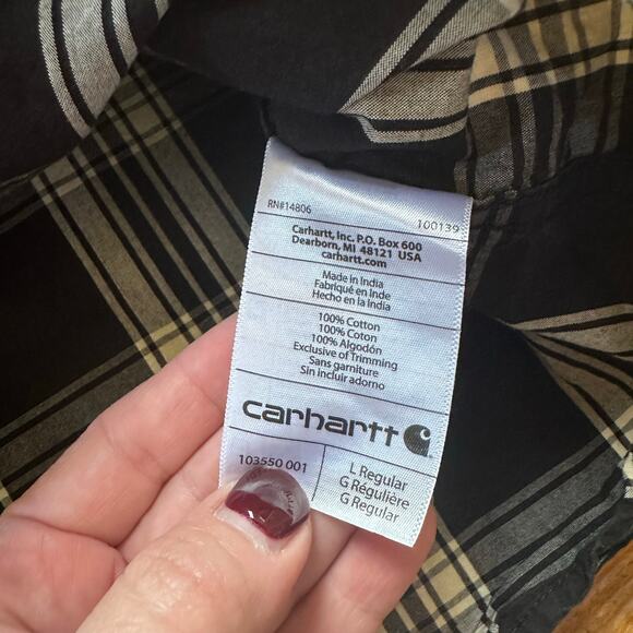 Carhartt black and white checked relaxed fit short sleeve button up shirt SIZE L - Picture 4 of 5